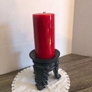 Ornate Pillar Candle Holder with Scroll Feet